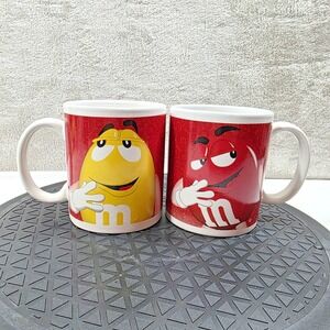 M&M's Coffee Mugs Ceramic Yeallow & Red M&M Lot of 2